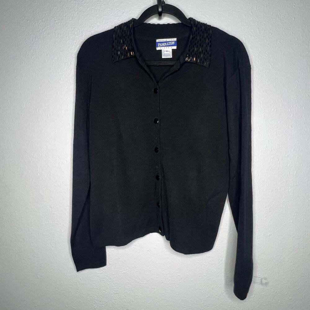 Pendleton Vintage Classic Black Cardigan Wool Blend Beaded Button Up Women Sz S
